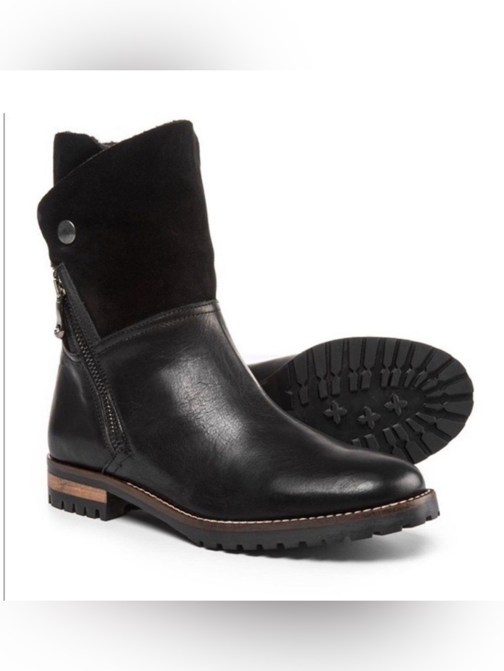 Women’s Black Leather & Suede Zip-Detail Ankle Boots Size 40
